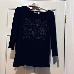 Black 3/4 sleeve T-Top with Silver Design by Zenergy by Chico's - Size 2
